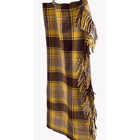 Vintage Faribo Wool Plaid Blanket Yellow & Brown By Faribo 49" X 53" - Picture 4 of 8